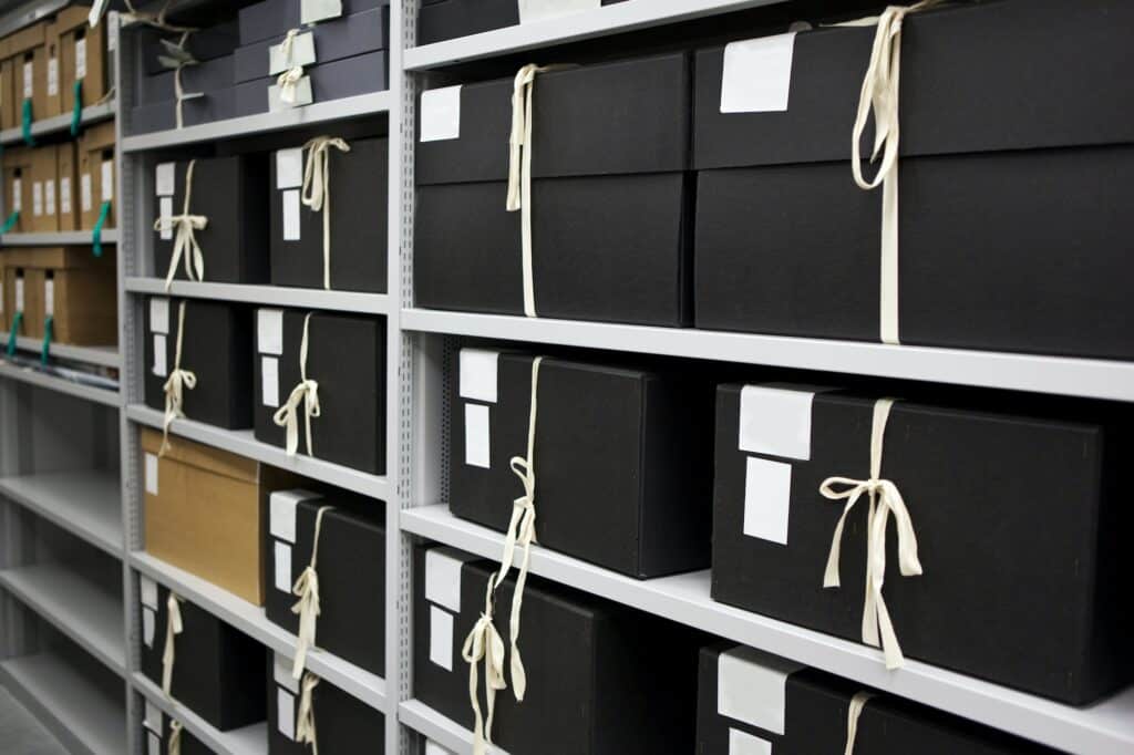 Close up of archives and storage in a closet